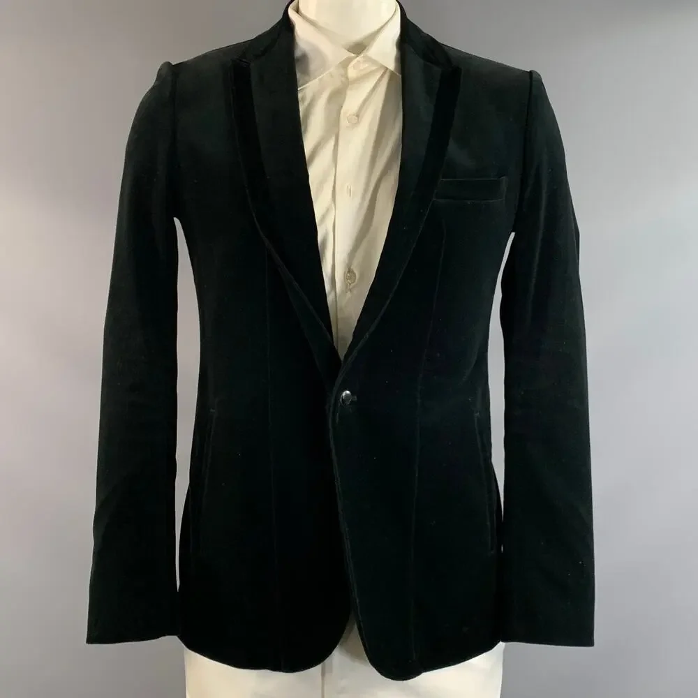 KIRYUYRIK Chest Size XXL Black Cotton Peak Lapel Sport Coat